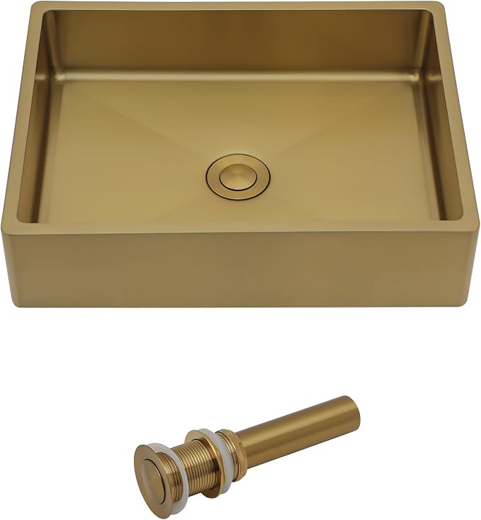 Lordear Stainless Steel Vessel Sink 16"x12" Gold Bathroom Vanity Sink | Gold Bathroom Vanity Sink Rectangular Above Couter Art Basin 4'' deep
