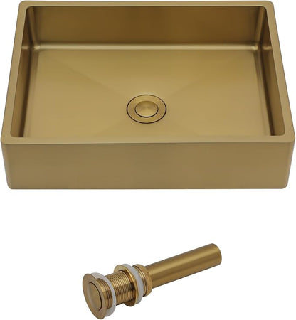Lordear Stainless Steel Vessel Sink 16"x12" Gold Bathroom Vanity Sink | Gold Bathroom Vanity Sink Rectangular Above Couter Art Basin 4'' deep