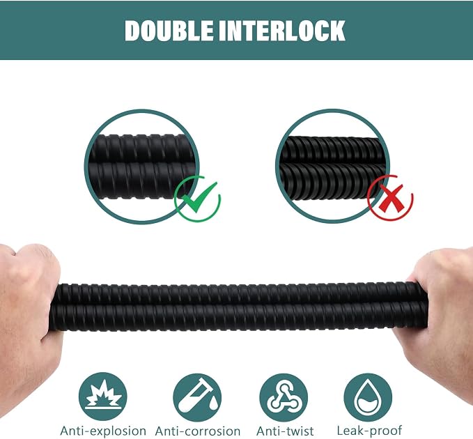 Shower Hose Extra Long Shower Hose-Replacement-PVC Encapsulated Stainless Steel Core,Rust-Resistant &No Teflon Tape Needed,Flexible&Kink-Resistant for Handheld Shower Heads Pets,RV Black 118"