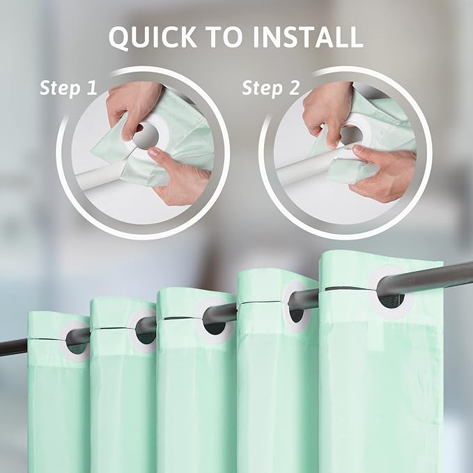 Furlinic Mint Green No Hook Shower Curtain,Polyester Fabric Bathroom Curtains with 10 Split Grommets,Machine Washable & Waterproof,Hotel Grade,Standard Size 72x72 Inch