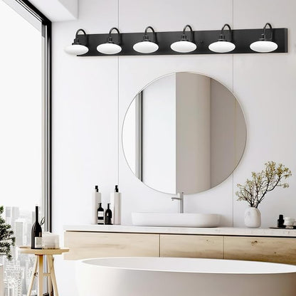 Matt Black LED Vanity Lighting Fixtures,6 Lights Vanity Light Black,Vanity Lighting Fixtures Over Mirror,Bathroom Vanity Light black 6 Lights,Modern Bathroom Vanity Light,3000K-6000K,Dimmable