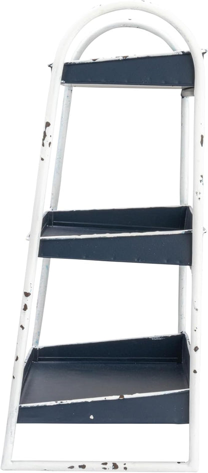 Creative Co-Op Heavily Distressed 3-Tier Metal Tray with White Frame & Rim, Navy