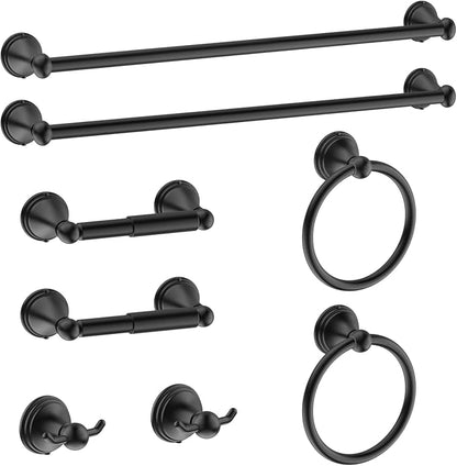Newfun 8Pcs Matte Black Bathroom Accessories Set Towel Racks for Bathroom | Bathroom Hardware Set, 2 * 24 Inch Towel Bar for Bathroom 2*Toilet Paper Holder 2* Towel Ring Towel Holders 2* Hook