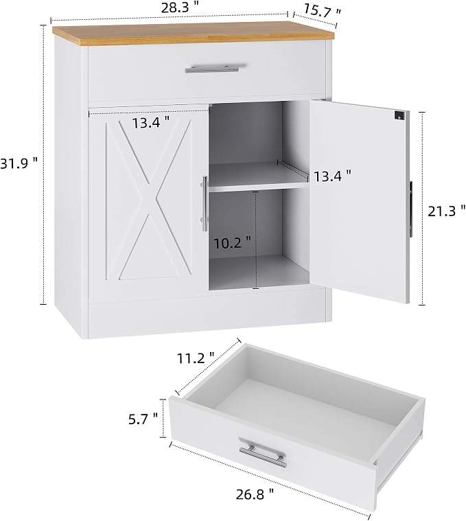 Shintenchi Farmhouse Storage Cabinets with Doors and Shelves,Kitchen Barn Door Storage Cabinet with Drawers,Coffee Bar Cabinet Buffest Sideboard for Dining Room,Bathroom,Entryway