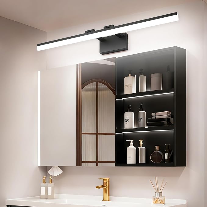 SOLFART Modern Dimmable LED Vanity Light 39.3 inch Black Aluminum Frosted Acrylic for Bathroom Vanity Lighting Fixtures White Light 5500K