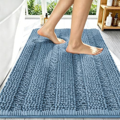Smiry Thick Chenille Bathroom Runner Rugs 59x20, Soft Bath Mat, Airy Blue