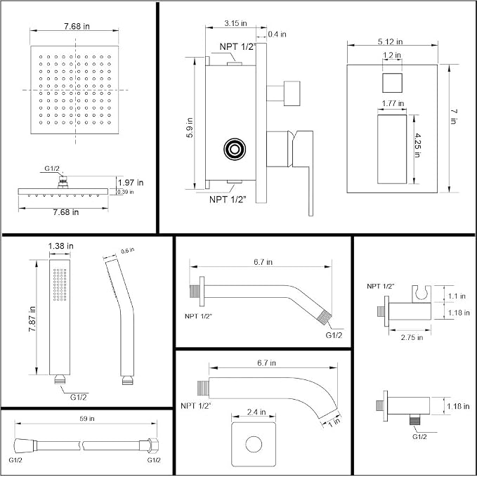 Shower Tub Faucet Set Brushed Nickel Bathroom 8 Inch Shower Head System with Tub Spout Wall Mounted Singe Handle Tub and Shower Trim Kit with Valve