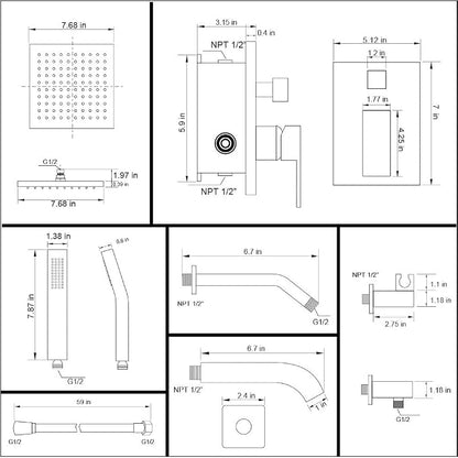 Shower Tub Faucet Set Brushed Nickel Bathroom 8 Inch Shower Head System with Tub Spout Wall Mounted Singe Handle Tub and Shower Trim Kit with Valve