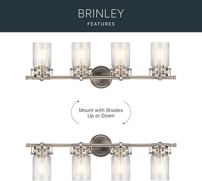 Kichler Brinley 4-Light Farmhouse Vanity Light, Brushed Nickel | Modern farmhouse vanity light with clear glass for bathroom mirrors (32.25" x 10"), 45690NI