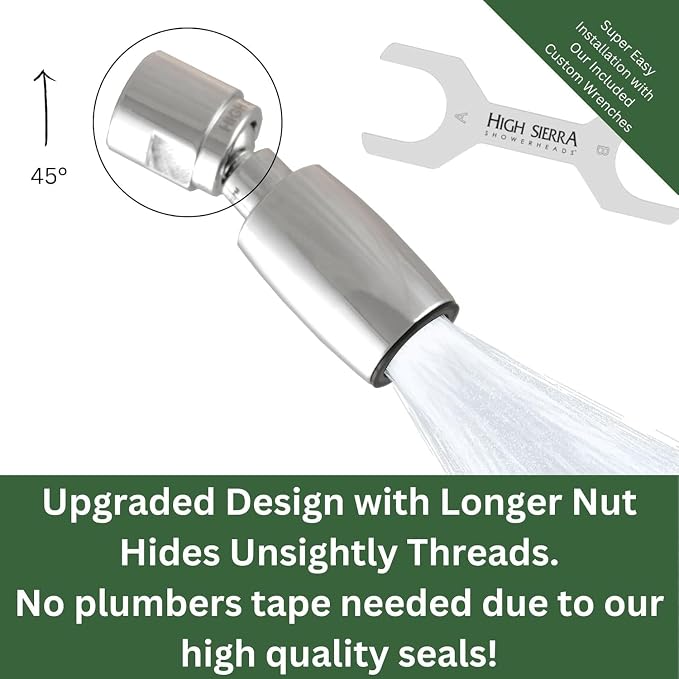 High Sierra® Classic™ Solid Metal 2.0 GPM Award Winning, High Pressure Shower Head. Patented Nozzle Never Clogs. Long Nut Hides Shower Arm Threads. Oil Rubbed Bronze Finish