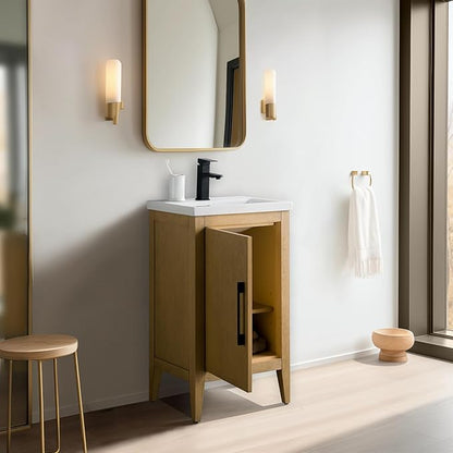 Vanity Art 20 inch Bathroom Vanity with Single Sink & Ceramic Top, Vanity Cabinet with Soft-Closing Doors, Solid Wood Frame, Natural Oak,VA9020-NO-MB1
