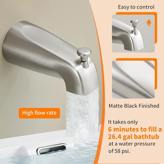 Tub Shower Faucet Set (Valve Included) with 6-Inch Rain Shower Head and Tub Spout Single-Handle Tub and Shower Trim Kit Brushed Nickel
