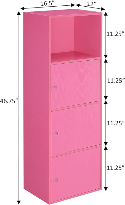 Xtra Storage Three-Door Cabinet with Shelf in Pink Wood Finish