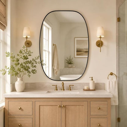 Black Oval Bathroom Mirrors for Over Sink 24x32 Inch | Oblong Vanity Mirror, Crystal-Clear HD Glass, Rust-Proof Aluminum Frame, Inner-Curved Decor for Bedroom, Entryway