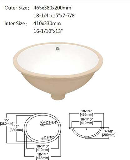 Undermount Bathroom Sink Oval - Dcolora 18"x15" White Porcelain Ceramic Oval Vessel Sink Under Counter Lavatory Vanity Bath Sink Bowl Basin With Overflow