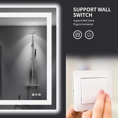 LOAAO 40"X36" LED Bathroom Mirror with Lights, UL Listed | Anti-Fog, Dimmable, 3 Color Temperature, Backlit + Front Lit, Memory Function, Tempered Glass