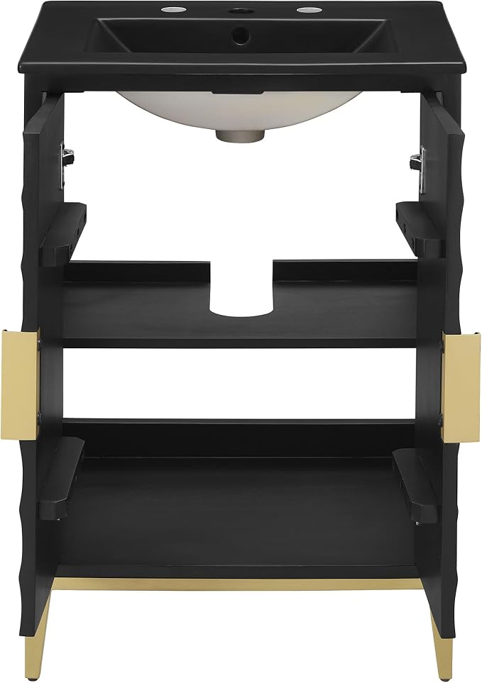 Modway Beau 24 Inch Wood Bathroom Vanity Cabinet in Black Black