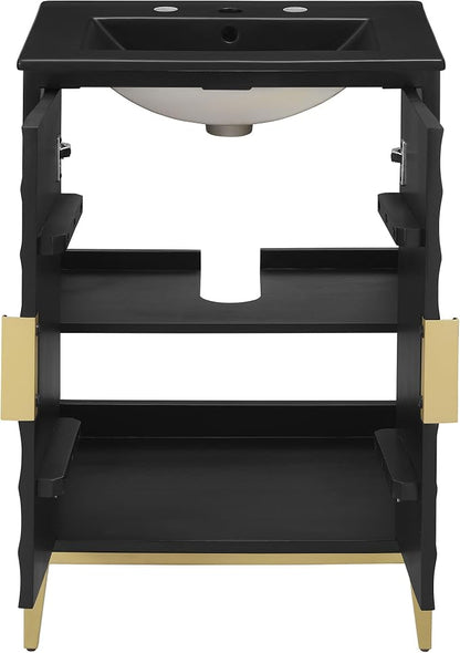 Modway Beau 24 Inch Wood Bathroom Vanity Cabinet in Black Black
