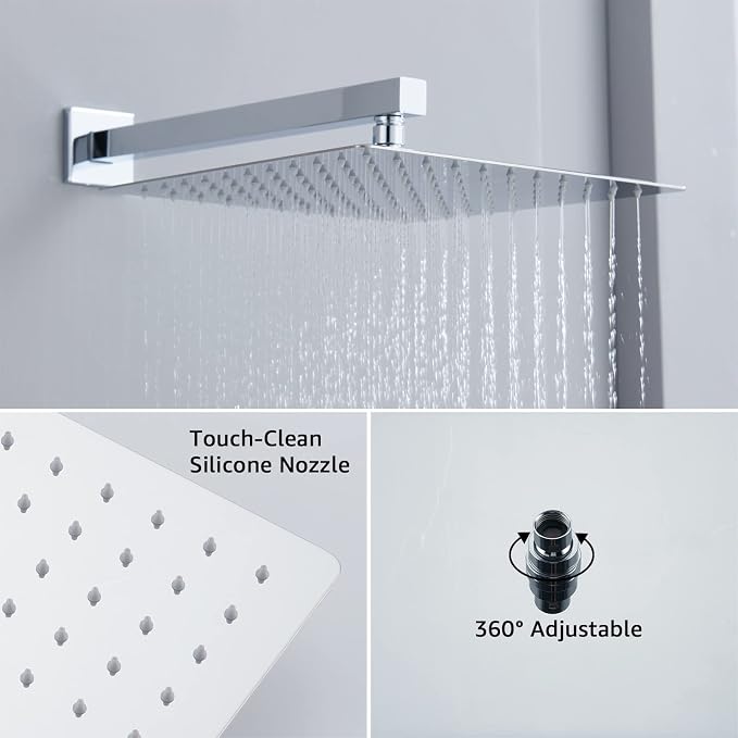 Iriber Chrome Shower System 10 Inch High Pressure Rainfall Shower Head and Shower Faucet Combo Set