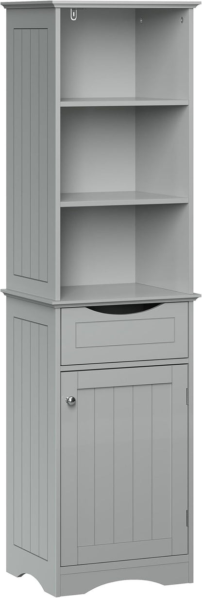 RiverRidge, Gray Ashland Bathroom Freestanding Storage Cabinet with Three Open Shelves and Drawer, Size