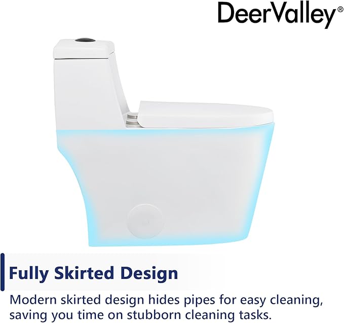 DeerValley Elongated One-Piece Toilet with Standard Height 1.1/1.6 Dual Flush Toilets with Soft Closing Seat and Black Button