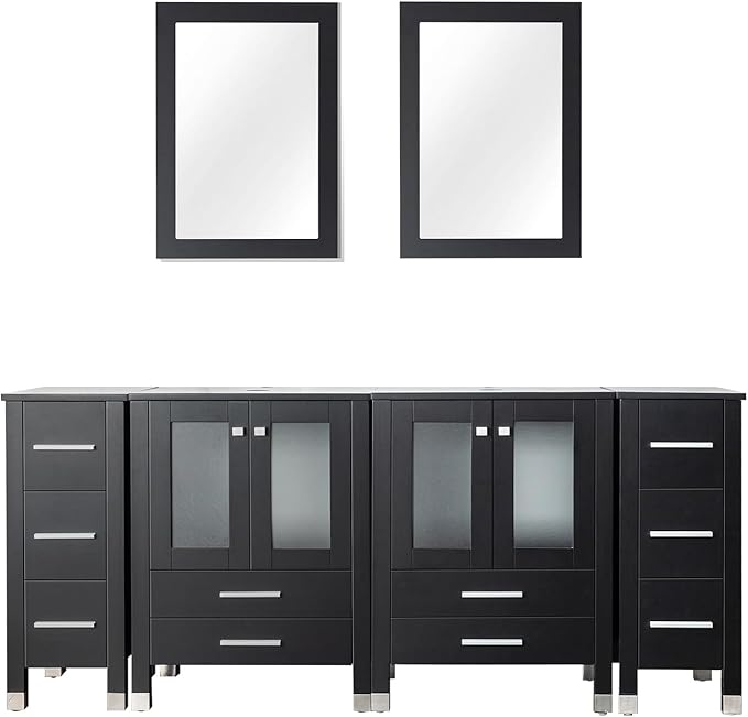 LUCKWIND 72" Double 24-in Bathroom Vanity with Sink Combo, Elegant Series with Two 12.6-in Side Cabinets, Painted Frame Without Sinks, Faucets and Mirrors, Black