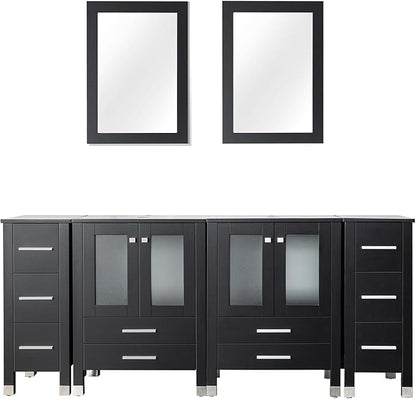 LUCKWIND 72" Double 24-in Bathroom Vanity with Sink Combo, Elegant Series with Two 12.6-in Side Cabinets, Painted Frame Without Sinks, Faucets and Mirrors, Black