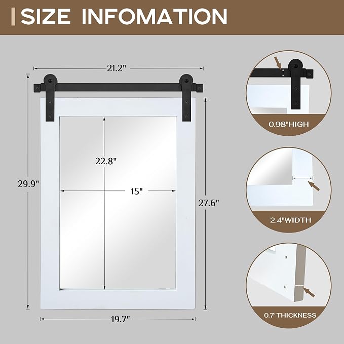 COGOOD Farmhouse Bathroom Mirrors for Over Sink - 30 x 22 Pure White | Rustic Barn Door Wood Framed Vanity Mirror for Entryway, Living Room, Bedroom, Dresser Wall Decor