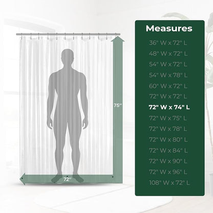 Clear Shower Curtain Liner with Side Suction Cups, Premium PEVA Plastic Shower Liner with 3 Magnets, Waterproof Bathroom Curtain, 72 x 75, Clear