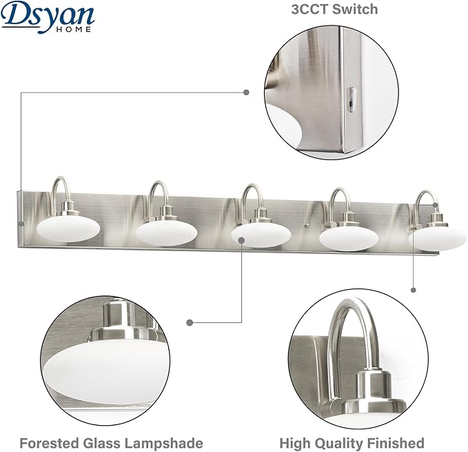 36in Brushed Nickel LED Vanity Light Fixtures,5-Light Brushed Nickel Bathroom Light Fixture,Bathroom Light Over Mirror, Modern Vanity Lights for Bath,3000K-6000K, Dimmable