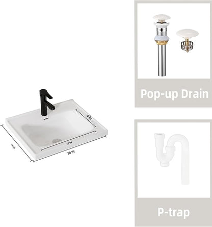 20'' Bathroom Vanity with Ceramic Sink Combo, Wall Mounted Small Bathroom Vanity with Soft-Close Door Modern Floating Cabinet, Pop-up Drain, P-Trap Included, Khaki(No Faucet)