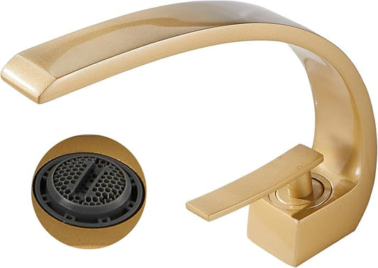 Elevate Your Bath with Sleek Brushed Gold Single Handle Water Faucet for Sink. Ideal for Vanity, Lavatory and Beyond