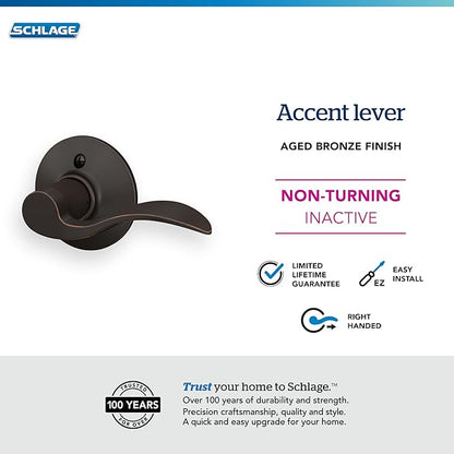 Schlage F170 ACC 716 RH Right Handed Accent Door Lever, One Sided Non-Turning Dummy Door Handle, Aged Bronze