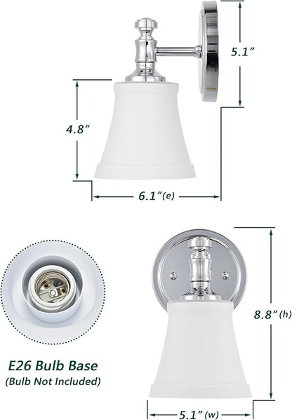 Wall Sconces, Traditional Chrome 1 Light Sconce, Wall Light with Opal Glass Shade for Bedroom Bathroom Living Room & Hallway Vanity Lighting Fixture
