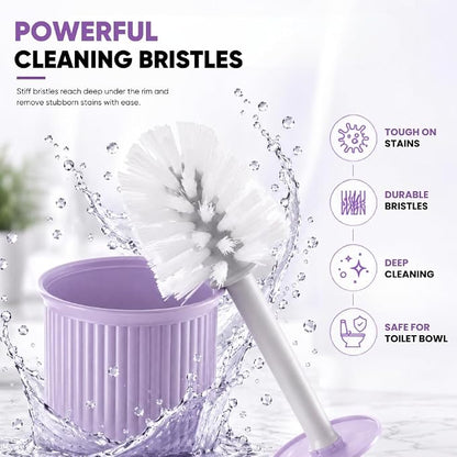 Superio Ribbed Collection Toilet Bowl Brush and Holder Set, Decorative Plastic Bathroom Toilet Brush with Holder, Toilet Cleaner Scrubber, Lilac - 1 Pack