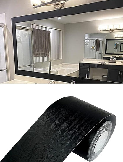 Teemall 10M Black Wood Grain Removable PVC Waterproof Border Wall Decor Removable Self Adhesive Kitchen Bathroom Tiles Sticker Wallpaper 4.2x390 (Black, 2" x 390")