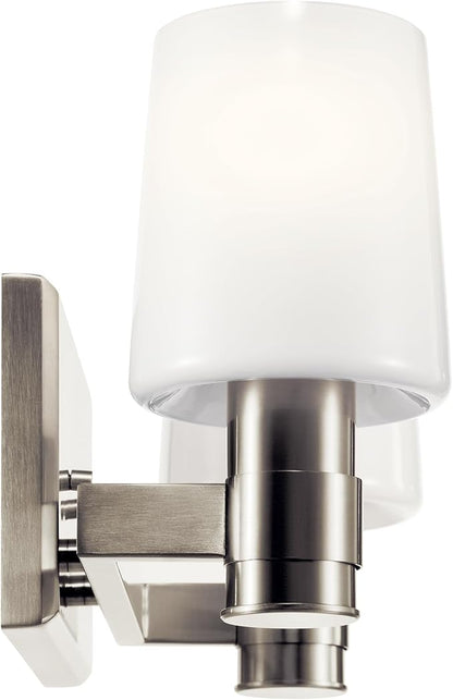Kichler Adani 2-Light Vanity, Modern Light with Opal Glass in Brushed Nickel, Bathroom or Powder Room (8.25" x 14.5"), 55175NI