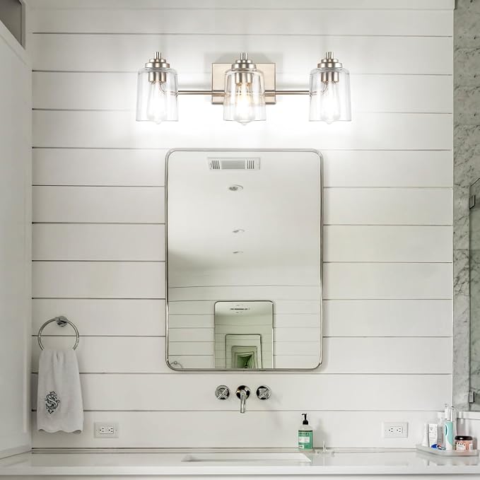 SOLFART Brushed Nickel Bathroom Lights Over Mirror 3 Lights Vanity Lights for Bathroom Bathroom Light Fixtures Vanity Lighting Mirror Lights