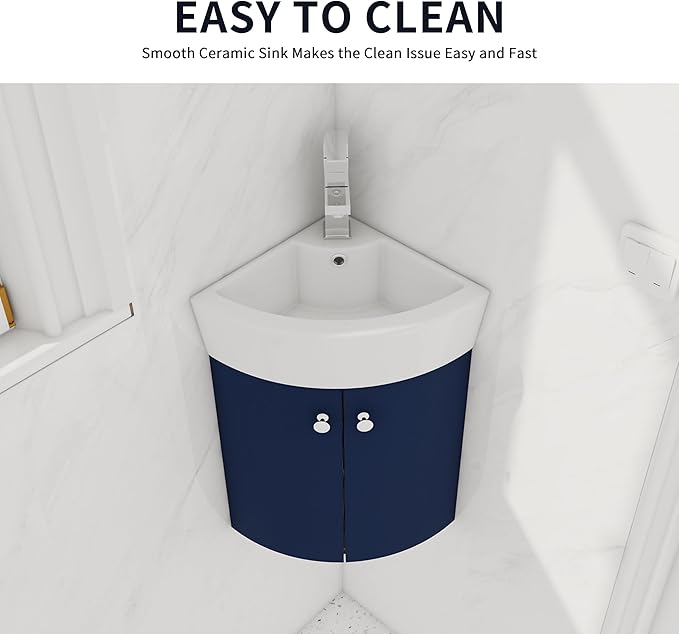 13 Inch Wall Mount Bathroom Vanity, 13'' Floating Bathroom Vanity with Sink, Single Sink Cabinet Combo, Modern Storage Cabinet, with 2 Soft Closing Doors, 05316
