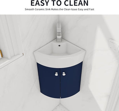 13 Inch Wall Mount Bathroom Vanity, 13'' Floating Bathroom Vanity with Sink, Single Sink Cabinet Combo, Modern Storage Cabinet, with 2 Soft Closing Doors, 05316
