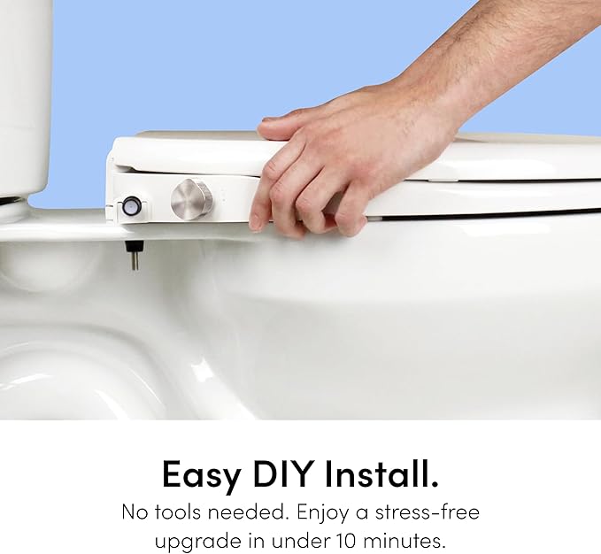 TUSHY Wave Non-Electric Bidet Toilet Seat | Sleek Elongated Design, Quick-Release for Easy Cleaning | DuoFlow Front & Rear Wash, Self-Cleaning Nozzle, Soft-Close Lid, 10-Min DIY Install, Bamboo Knob