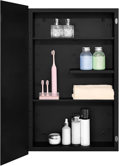 Fundin Black Medicine Cabinet Recessed or Surface Mount, Bathroom Medicine Cabinet with 18 x 30 Beveled Mirror and Adjustable Staggered Shelves, Wall Mount