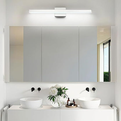 SineRise 32-Inch LED Modern Bathroom Vanity Light Bar, Chrome Modern Acrylic Bathroom Wall Lighting Fixtures Over Mirror (Cool White 6000K)