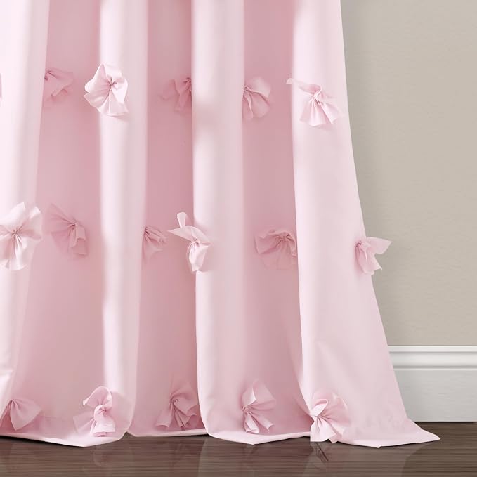 Lush Decor Riley Light Filtering Window Curtain Panel, Single 54" W x 95" L, Lilac - Cute Purple Curtains for Bedroom - Bow Decor - Coquette Curtains for Windows