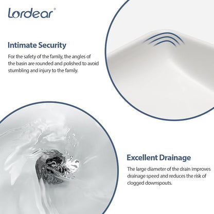 Lordear Vessel Sink Rectangular 24 Inch Curved Rectangle Bathroom Sink Modern Above Counter White Porcelain Ceramic Bathroom Vessel Vanity Sink Art Basin
