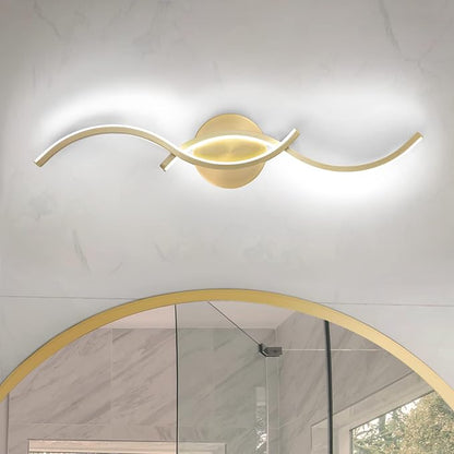 EDISLIVE Modern Wave LED Vanity Light Dimmable Modern Led Vanity Light Fixtures Linear Wall Sconce with Acrylic Strip Shade，24 in LED Vanity Lights for Bathroom Bedroom Makeup Living Room,Gold
