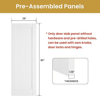 SMARTSTANDARD 28" x 80" Slab Door, Solid Core Interior Door, Pre-Assembled | 1-Panel without Hardware Kit, White Primed Shaker for Pantry, Bathroom, Laundry, Paintable Surface
