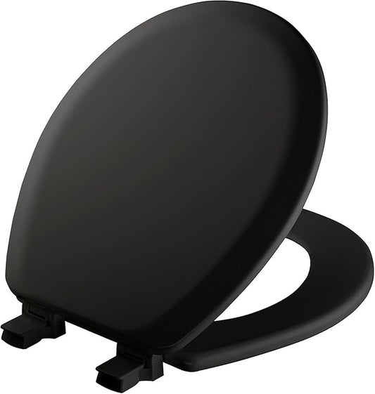 Mayfair Cameron Black Toilet Seat, Non Slip Heavy Duty Wood, Easy Clean, Made in USA, Round