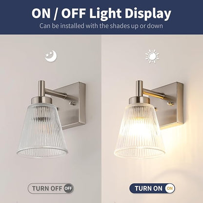 OCIOC Vintage Wall Sconce Set of 2 with Glass Shade Brass Sconces Brushed Nickel Bathroom Vanity Light Fixtures Modern Wall Lighting Fixture for Bedroom Bedside Door Header