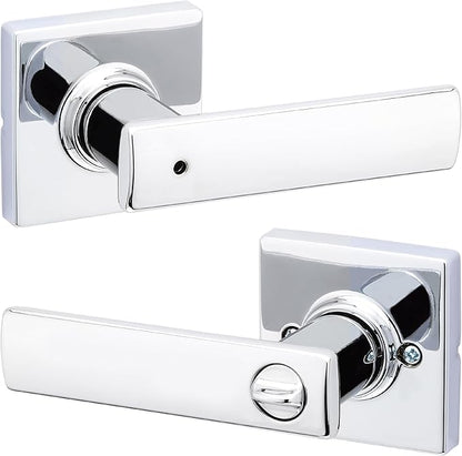 Kwikset Breton Interior Privacy Door Handle with Lock, Door Lever For Bathroom and Bedroom, Polished Chrome Reversible Keyless Turn Lock